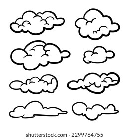 conjunto de garabatos de nubes, ilustración vectorial.