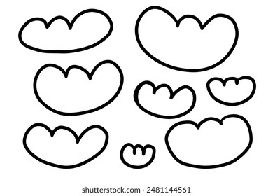 doodle conjunto de nubes, Ilustración vectorial, colección de nubes dibujadas a mano