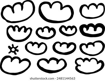 Doodle-Set von Wolken, Vektorillustration, Kollektion von handgezeichneten Wolken