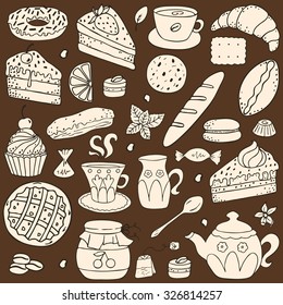 Doodle set - coffee, bakery,  tea, sweets