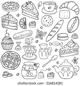 Doodle set - coffee, bakery,  tea, sweets