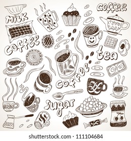 doodle set coffee and sweets