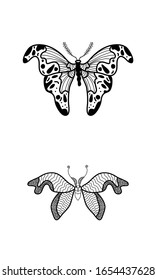 Doodle set for coloring book with cute butterflies and moths for children and adults.Vector stock illustration of black outline insect.