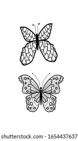Doodle set for coloring book with cute butterflies and moths for children and adults.Vector stock illustration of black outline insect.