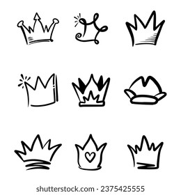 Doodle set crown line art.
