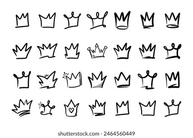 Doodle set crown line art.