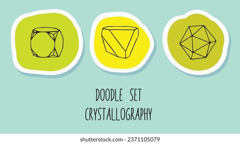 Doodle Set kristalline Art Linkart einzeln auf blauem Hintergrund.  Reines handgezeichnetes Kunstwerk für schönes Logo-Design, Tattoo, Label, Buch, Emblem, Icon, Grußkarten, Hochzeitsdesign. Vektorgrafik