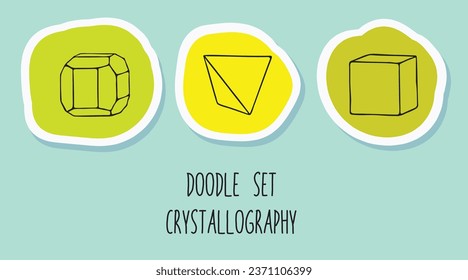 Doodle set crystallography style linart isolated icons on blue background.  Pure hand drawn artwork for beautiful logo design, tattoo, label, book, emblem, icon, greeting cards, wedding design. Vector