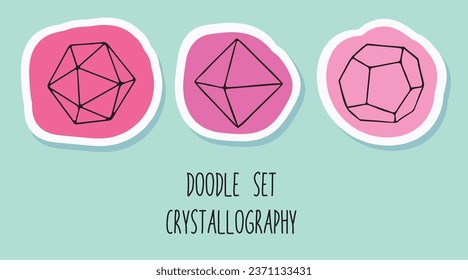 Doodle set crystallography style linart isolated icons on blue background.  Pure hand drawn artwork for beautiful logo design, tattoo, label, book, emblem, icon, greeting cards, wedding design. Vector