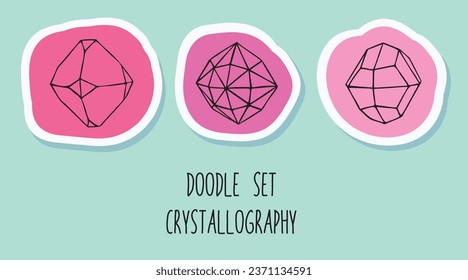 Doodle set crystallography style linart isolated icons on blue background.  Pure hand drawn artwork for beautiful logo design, tattoo, label, book, emblem, icon, greeting cards, wedding design. Vector