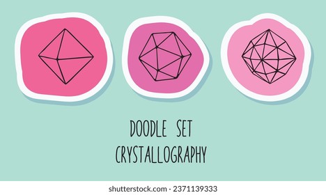 Doodle set crystallography style linart isolated icons on blue background.  Pure hand drawn artwork for beautiful logo design, tattoo, label, book, emblem, icon, greeting cards, wedding design. Vector