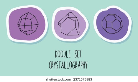 Doodle set crystallography style linart isolated icons on blue background.  Pure hand drawn artwork for beautiful logo design, tattoo, label, book, emblem, icon, greeting cards, wedding design. Vector