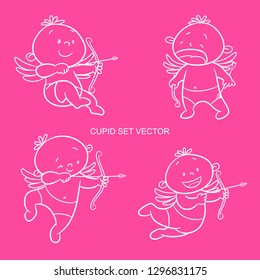 doodle set cupid cartoon vector, illustration, happy valentine's day