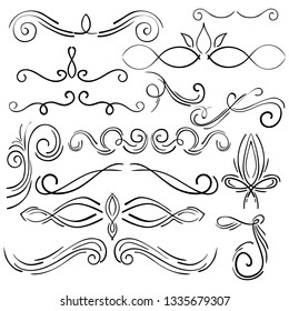 Doodle set of curls border text dividers. Hand drawn abstract text dividers, wedding decor design elements. Hand-drawn with ink and brush vector illustration 