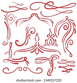 Doodle set of curls border text dividers. Hand drawn abstract text dividers, wedding decor design elements. Hand-drawn with ink and brush vector illustration 