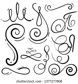Doodle set of curls border text dividers. Hand drawn abstract text dividers, wedding decor design elements. Hand-drawn with ink and brush vector illustration