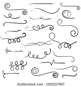 Doodle set of curls border text dividers. Hand drawn abstract text dividers, wedding decor design elements. Hand-drawn with ink and brush vector illustration