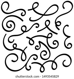 Doodle set of curls border text dividers. Hand drawn abstract text dividers, wedding decor design elements. Hand-drawn with ink and brush vector illustration