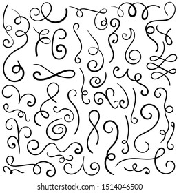 Doodle set of curls border text dividers. Hand drawn abstract text dividers, wedding decor design elements. Hand-drawn with ink and brush vector illustration