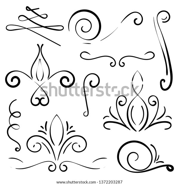Doodle set of curls border text\
dividers. Hand drawn abstract text dividers, wedding decor design\
elements. Hand-drawn with ink and brush vector\
illustration