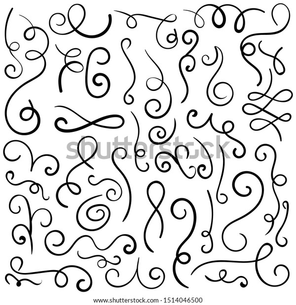 Doodle set of curls border text\
dividers. Hand drawn abstract text dividers, wedding decor design\
elements. Hand-drawn with ink and brush vector\
illustration