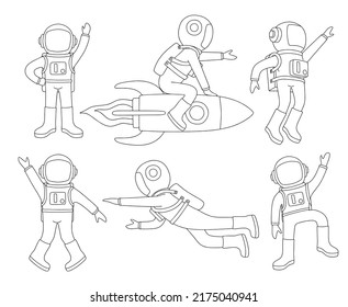 Doodle set of cute astronaut.