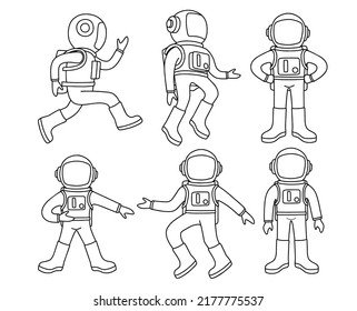 Doodle set of cute astronaut.