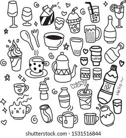Doodle set of cute beverages hand drawn