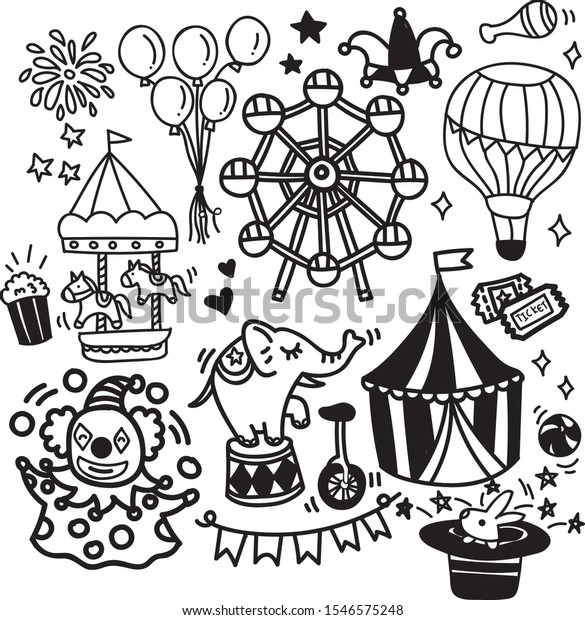 Doodle Set Cute Circus Hand Drawn Stock Vector (Royalty Free ...