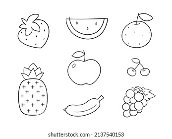 Doodle set of cute fruits on white background. Cute doodle line objects for kids that can use in commercial products and merchandise.