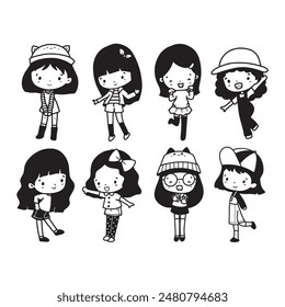 Doodle Set of Cute Girls