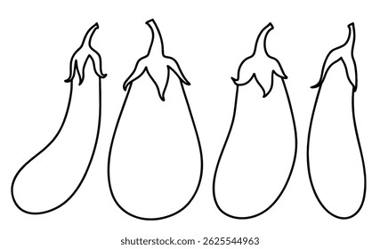 Doodle-Set von niedlich Handgezeichnete Umriss Auberginen Vektor.