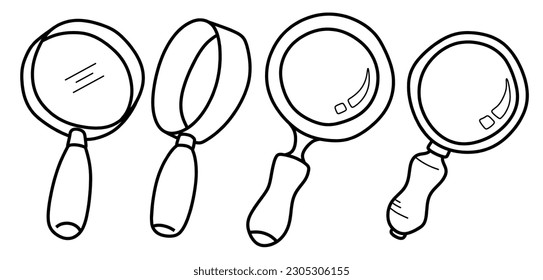Doodle set of cute magnifying glass . Doodle magnifying glass icon. Hand drawn magnifying glass  icon.
