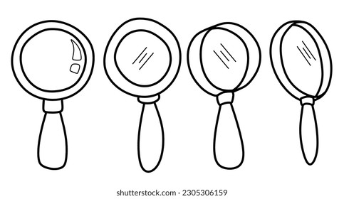 Doodle set of cute magnifying glass . Doodle magnifying glass icon. Hand drawn magnifying glass  icon.