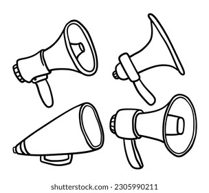 Doodle set of cute megaphone. Doodle megaphone icon. Hand drawn megaphone  icon.