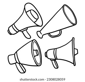 Doodle set of cute megaphone. Doodle megaphone icon. Hand drawn megaphone  icon.