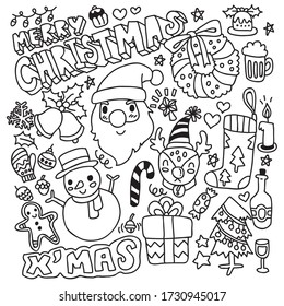 Doodle set of cute Merry Christmas hand drawn isolate on white background