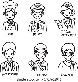 Doodle set of cute occupations 