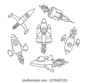Doodle set of cute rocket.