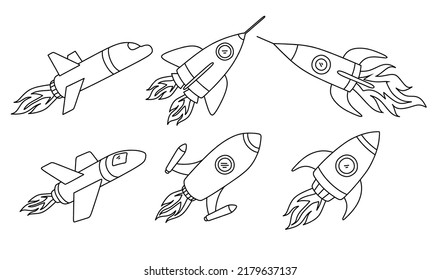 Doodle set of cute rocket.