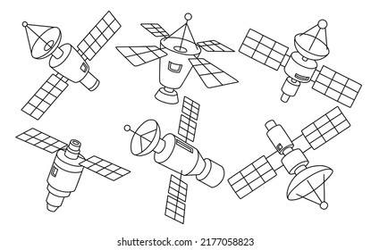 Doodle set of cute satellite.