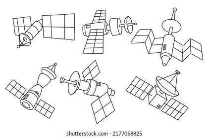 Doodle-Set von süßem Satelliten.