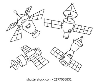 Doodle set of cute satellite.