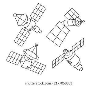 Doodle set of cute satellite.