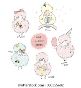 doodle set of cute sheep , kid design