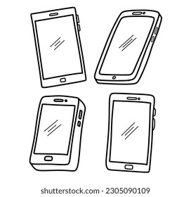 Conjunto de dibujos y modelos de teléfono inteligente. Icono de Doodle Smart Phone. Icono de Smart Phone dibujado a mano.