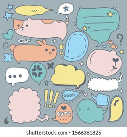 Doodle set of cute speech and thought bubbles cartoon style color