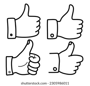 Doodle set of cute thumb. Doodle thumb icon. Hand drawn thumb icon.