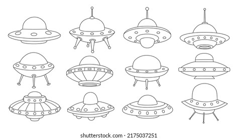 Doodle set of cute ufo.