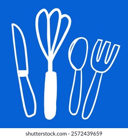 doodle set of cutlery, knife and whisk